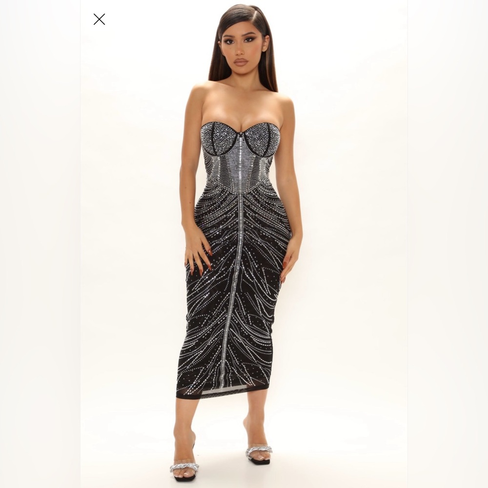 Fashion Nova Moving Along Rhinestone Party Midi Dress NWT
